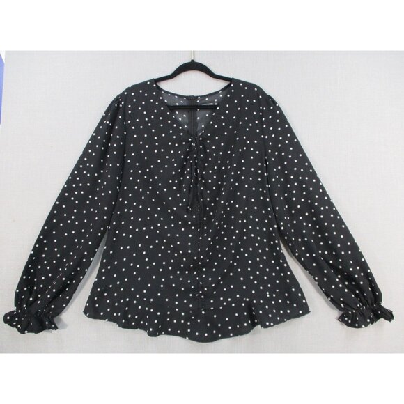 Black White Polka Dot Flowy Blouse With Ruffled Sleeves Women Size - 20 - Picture 1 of 8